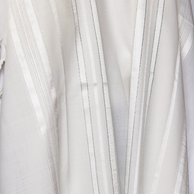 100% Wool Non-Slip Tallit Prayer Shawl White and Silver