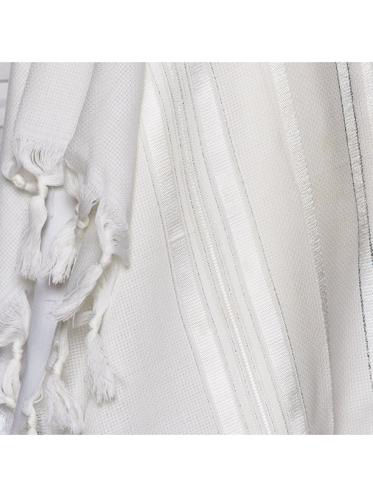 100% Wool Non-Slip Tallit Prayer Shawl White and Silver