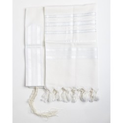 100% Wool Non-Slip Tallit Prayer Shawl White and Silver