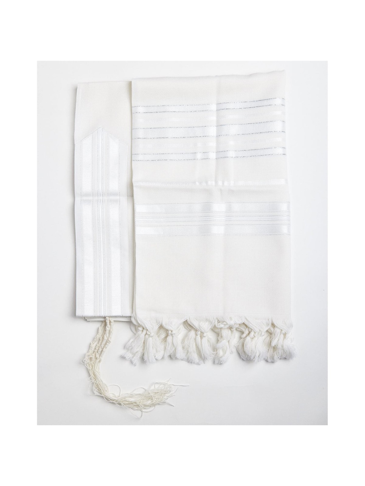 100% Wool Non-Slip Tallit Prayer Shawl White and Silver