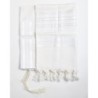 100% Wool Non-Slip Tallit Prayer Shawl White and Silver