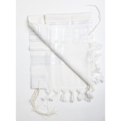 100% Wool Non-Slip Tallit Prayer Shawl White and Silver