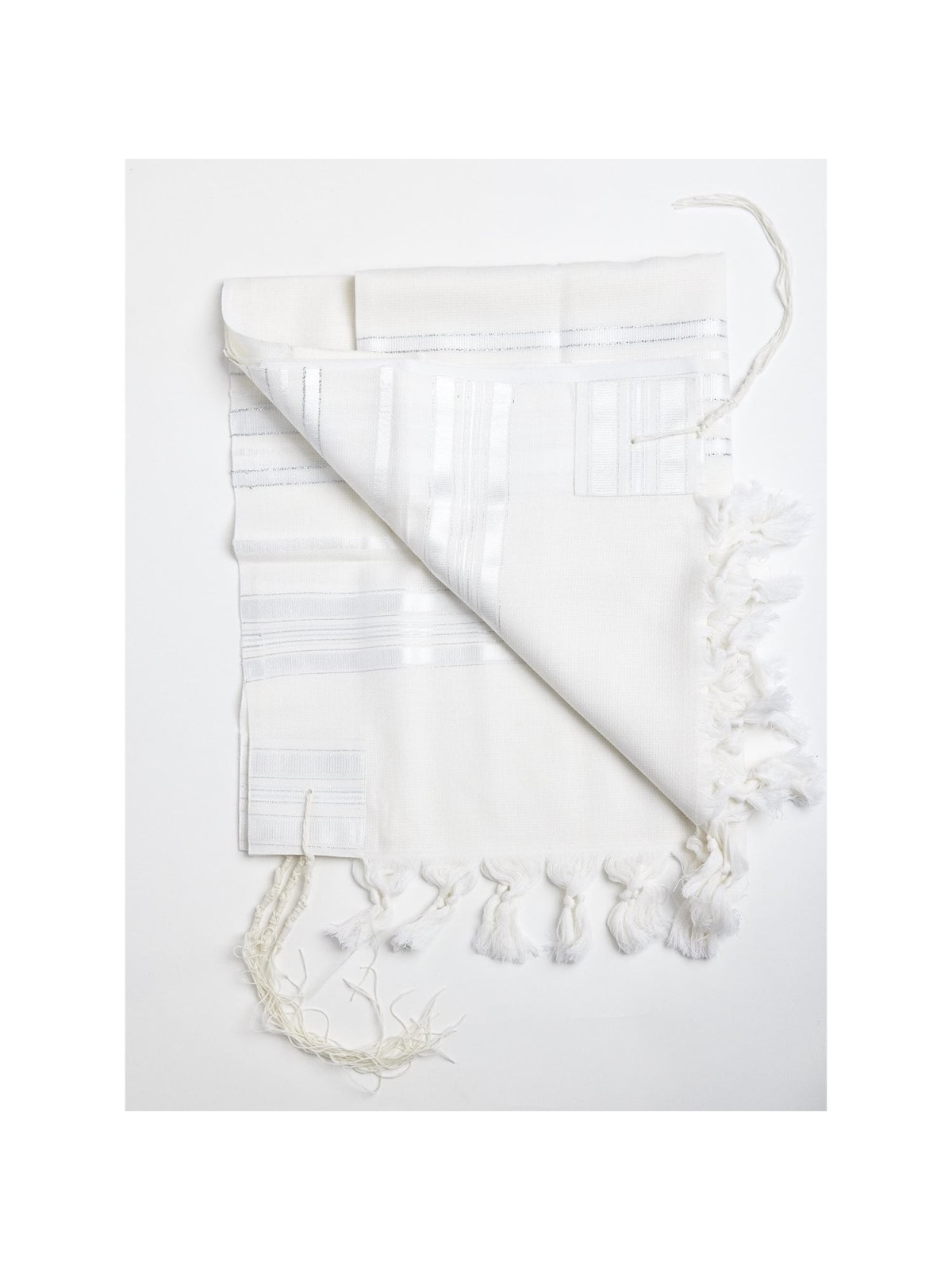 100% Wool Non-Slip Tallit Prayer Shawl White and Silver