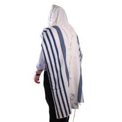 100% Cotton Non-Slip Tallit Prayer Shawl with Navy Blue Stripes