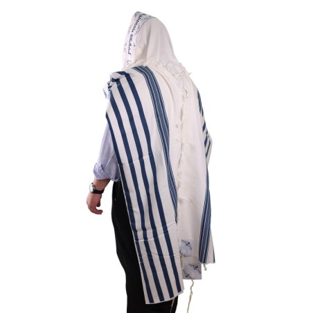 100% Cotton Non-Slip Tallit Prayer Shawl with Navy Blue Stripes