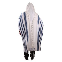 100% Cotton Non-Slip Tallit Prayer Shawl with Navy Blue Stripes