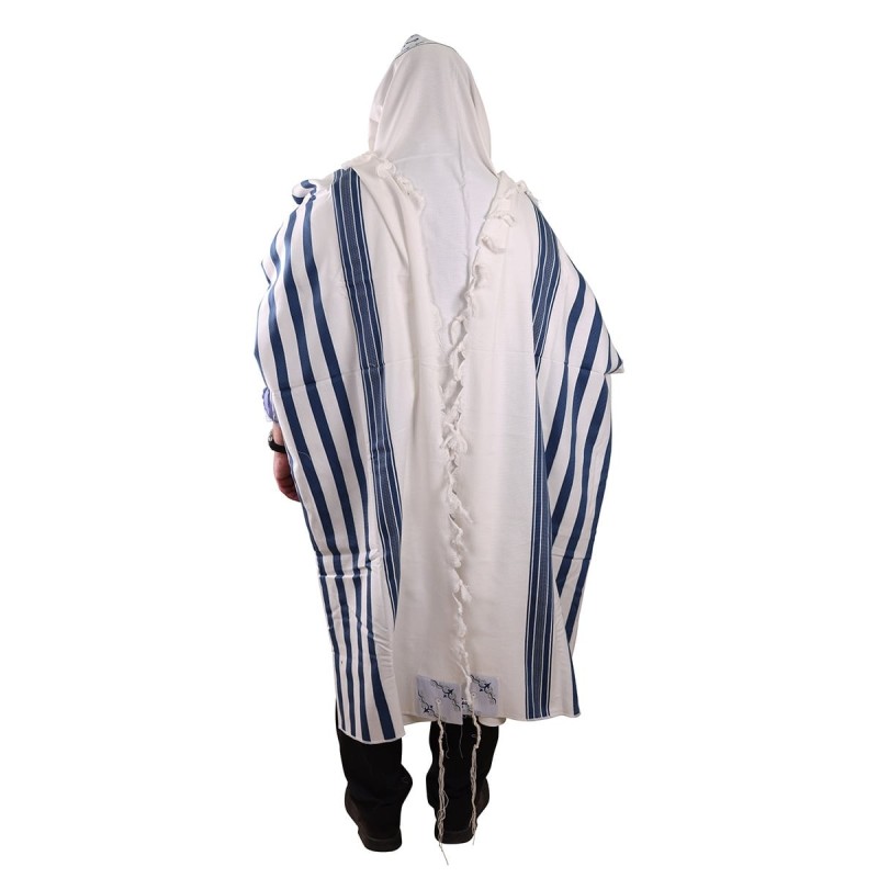 100% Cotton Non-Slip Tallit Prayer Shawl with Navy Blue Stripes