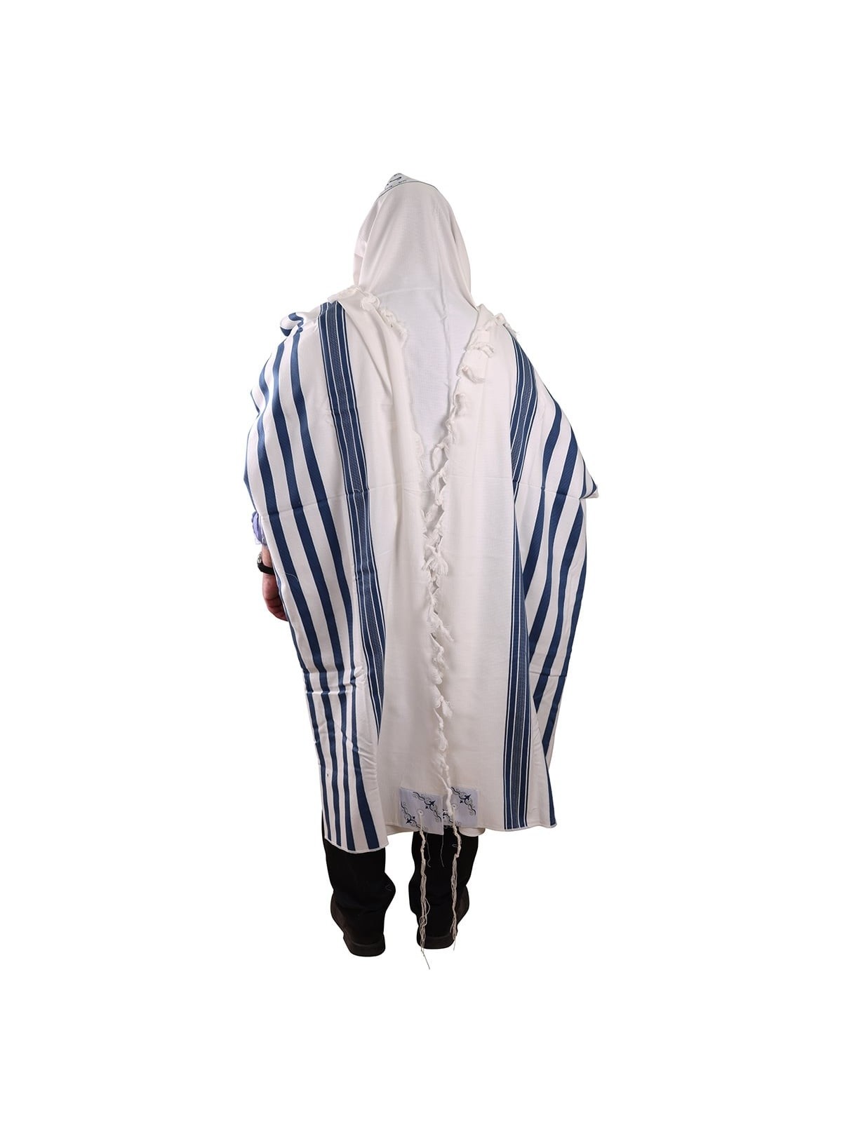 100% Cotton Non-Slip Tallit Prayer Shawl with Navy Blue Stripes