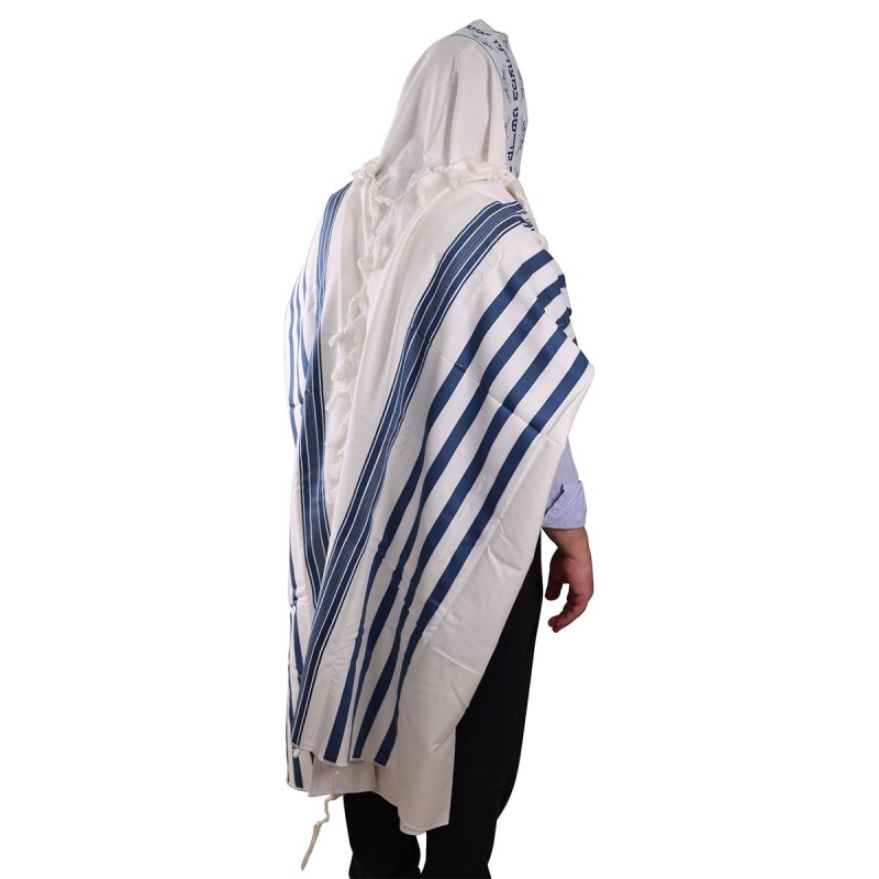 100% Cotton Non-Slip Tallit Prayer Shawl with Navy Blue Stripes