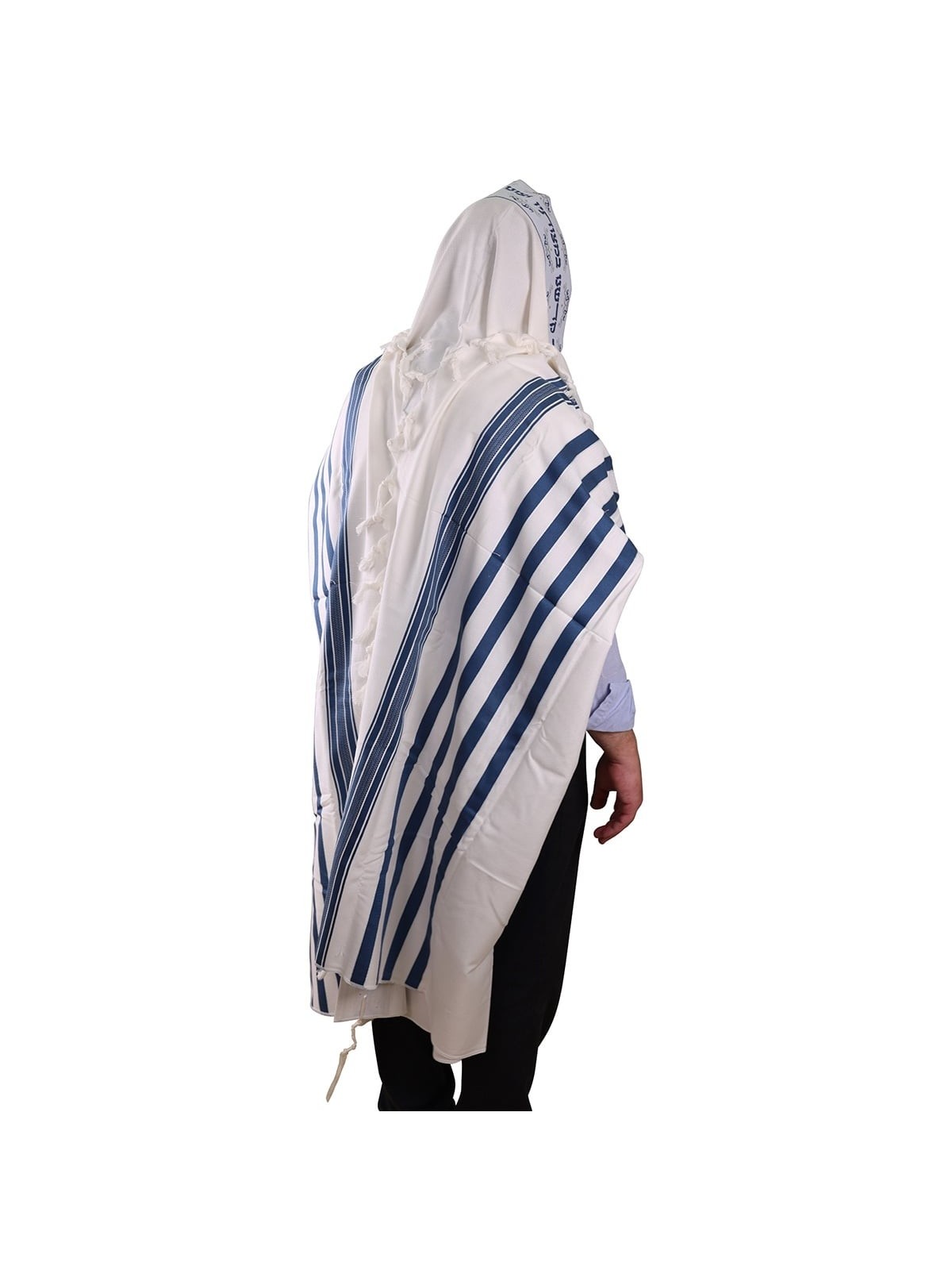 100% Cotton Non-Slip Tallit Prayer Shawl with Navy Blue Stripes