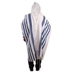 100% Cotton Non-Slip Tallit Prayer Shawl with Navy Blue Stripes