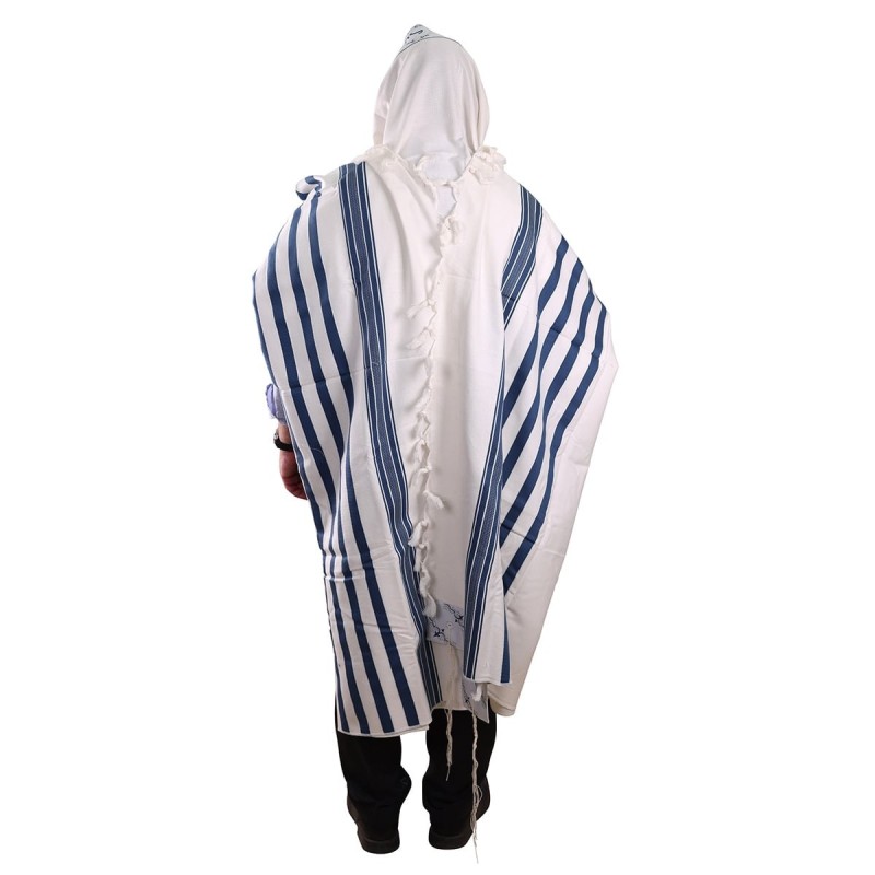 100% Cotton Non-Slip Tallit Prayer Shawl with Navy Blue Stripes