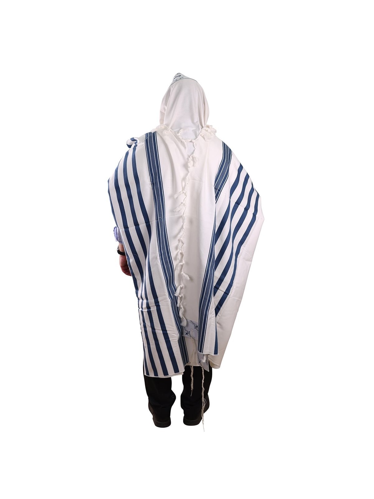 100% Cotton Non-Slip Tallit Prayer Shawl with Navy Blue Stripes