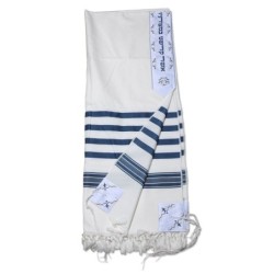 100% Cotton Non-Slip Tallit Prayer Shawl with Navy Blue Stripes