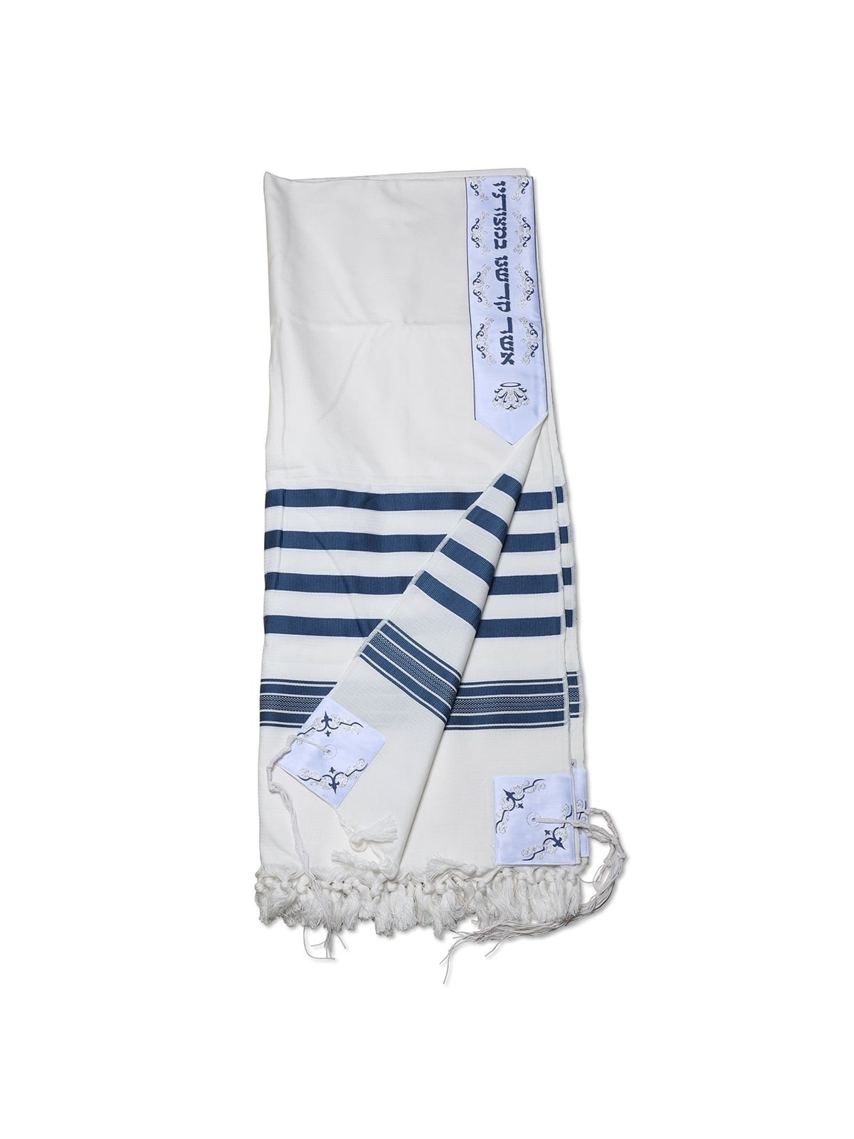 100% Cotton Non-Slip Tallit Prayer Shawl with Navy Blue Stripes
