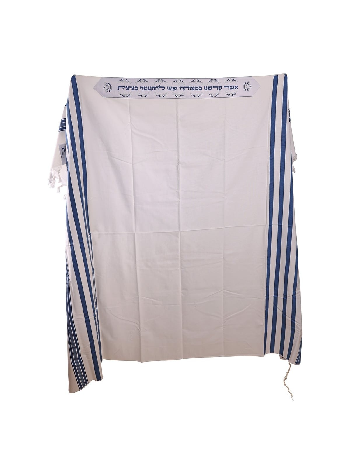 100% Cotton Non-Slip Tallit Prayer Shawl with Navy Blue Stripes