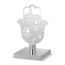 Silver-Plated Hamsa Sculpture with Jerusalem Design by Hazorfim