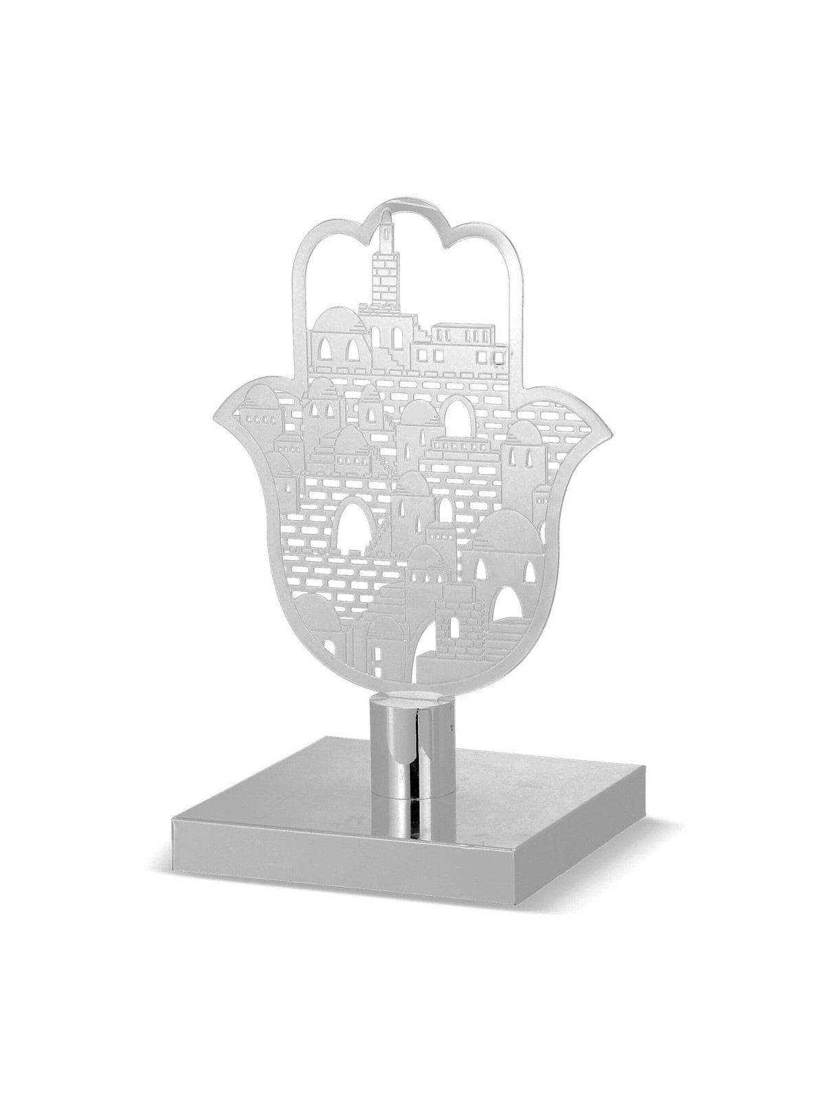 Silver-Plated Hamsa Sculpture with Jerusalem Design by Hazorfim
