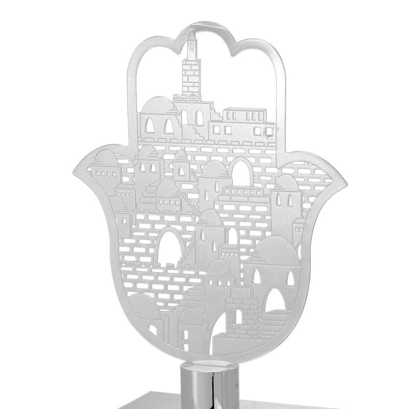 Silver-Plated Hamsa Sculpture with Jerusalem Design by Hazorfim