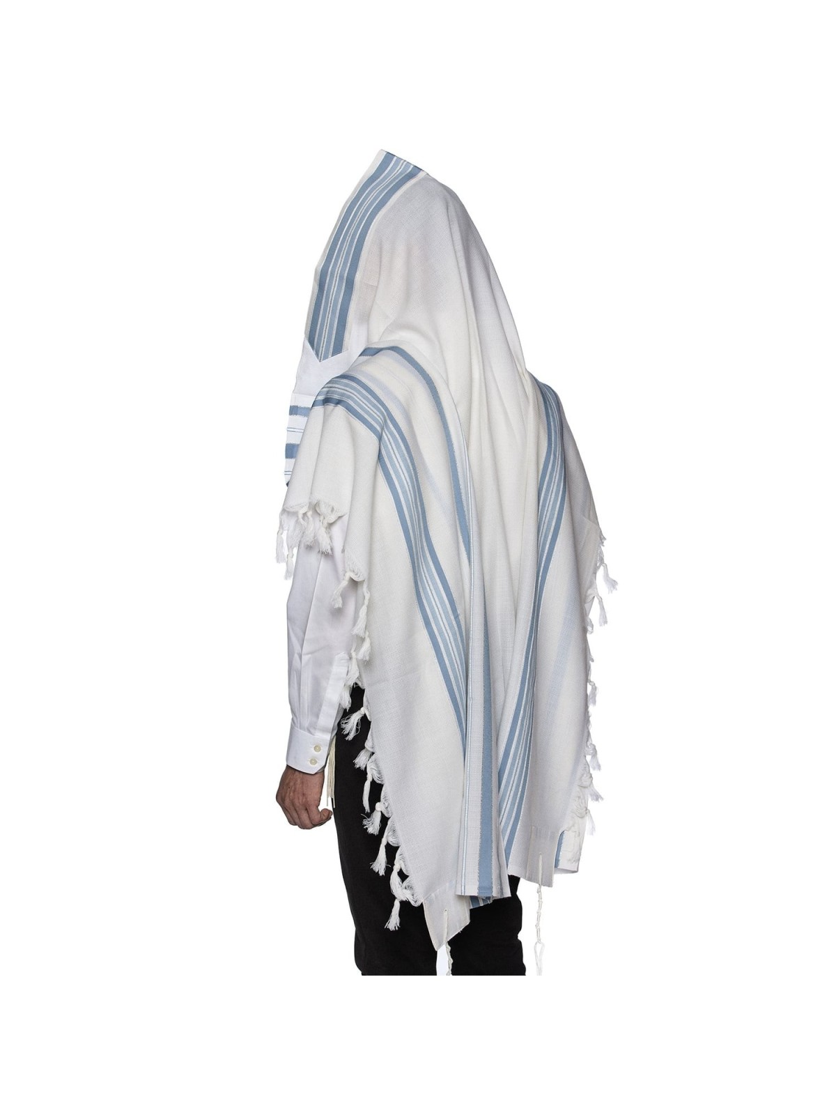 100% Wool Non-Slip Tallit Prayer Shawl with Light Blue Stripes
