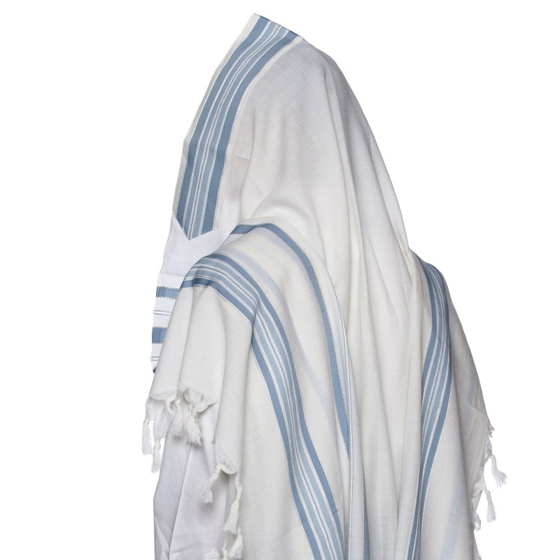 100% Wool Non-Slip Tallit Prayer Shawl with Light Blue Stripes