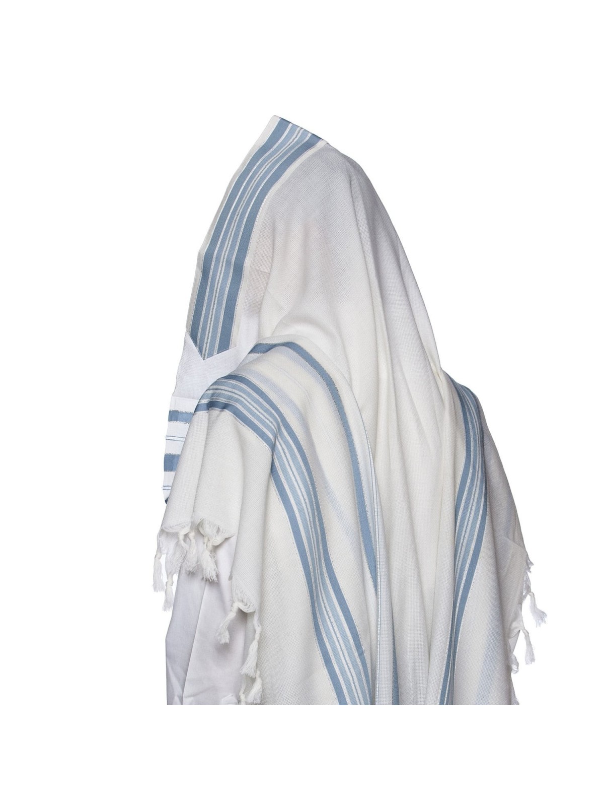 100% Wool Non-Slip Tallit Prayer Shawl with Light Blue Stripes