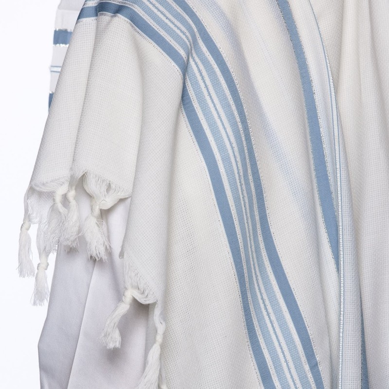 100% Wool Non-Slip Tallit Prayer Shawl with Light Blue Stripes