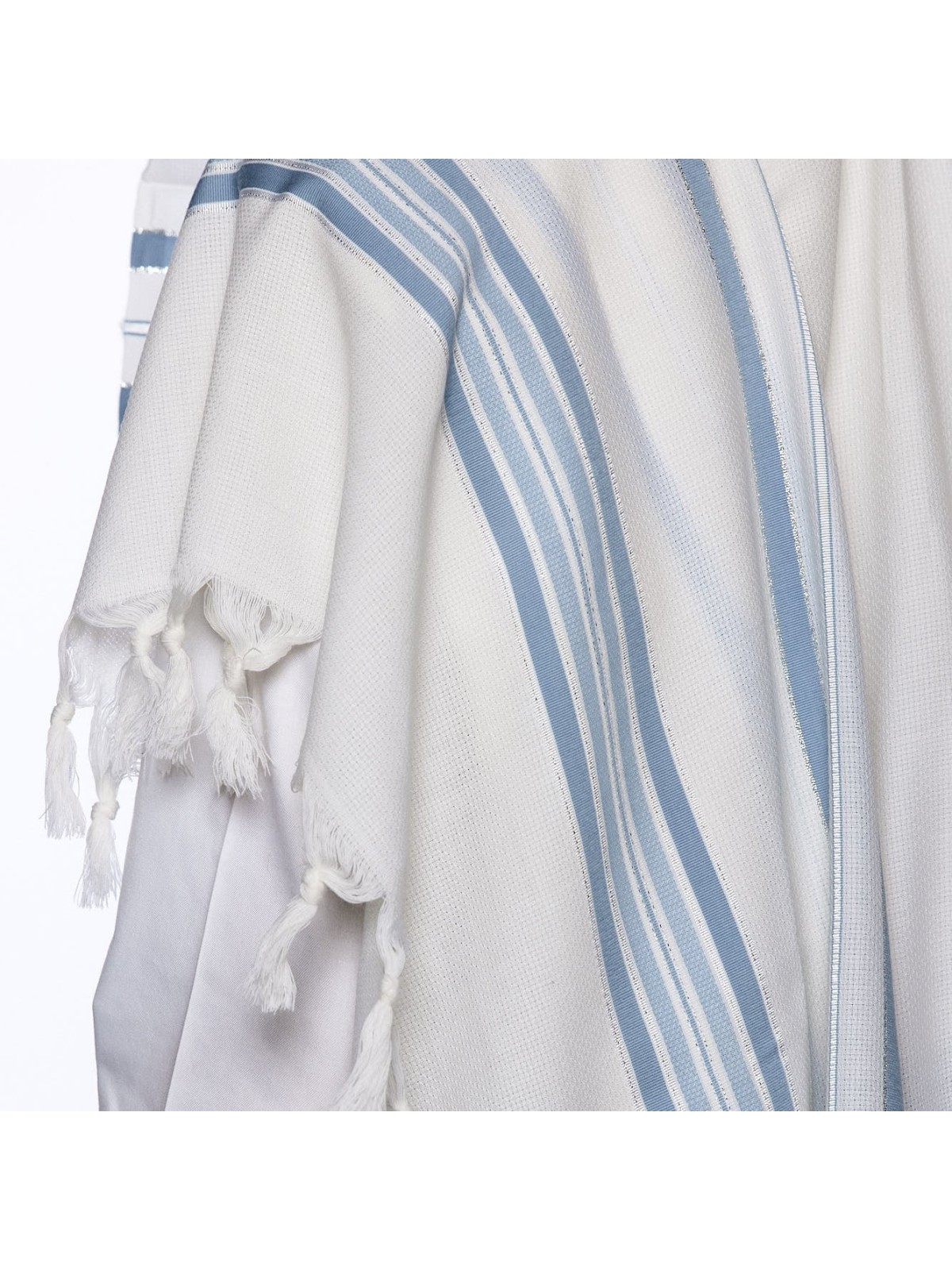 100% Wool Non-Slip Tallit Prayer Shawl with Light Blue Stripes