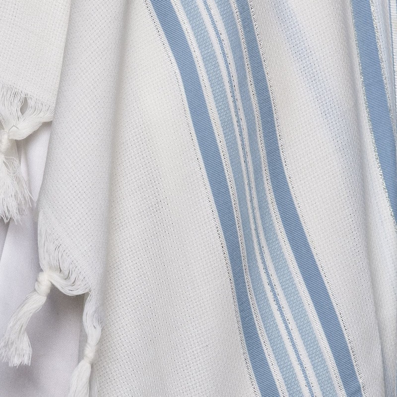 100% Wool Non-Slip Tallit Prayer Shawl with Light Blue Stripes