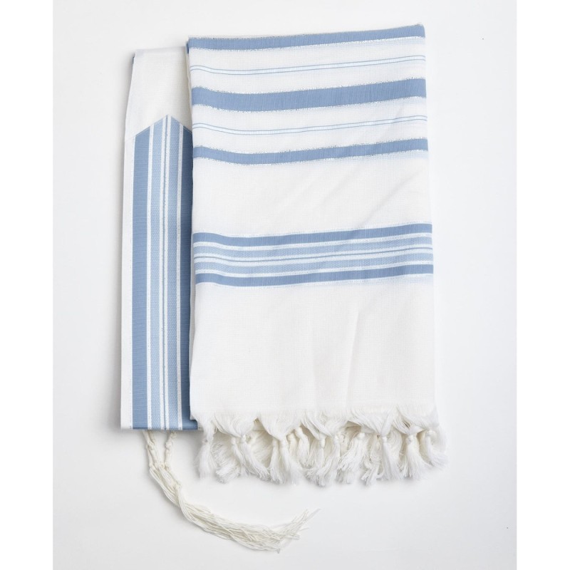 100% Wool Non-Slip Tallit Prayer Shawl with Light Blue Stripes