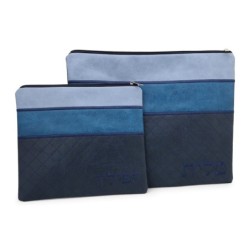 Faux Leather Blends of Blue Tallit & Tefillin Bag Set with Diamond Pat