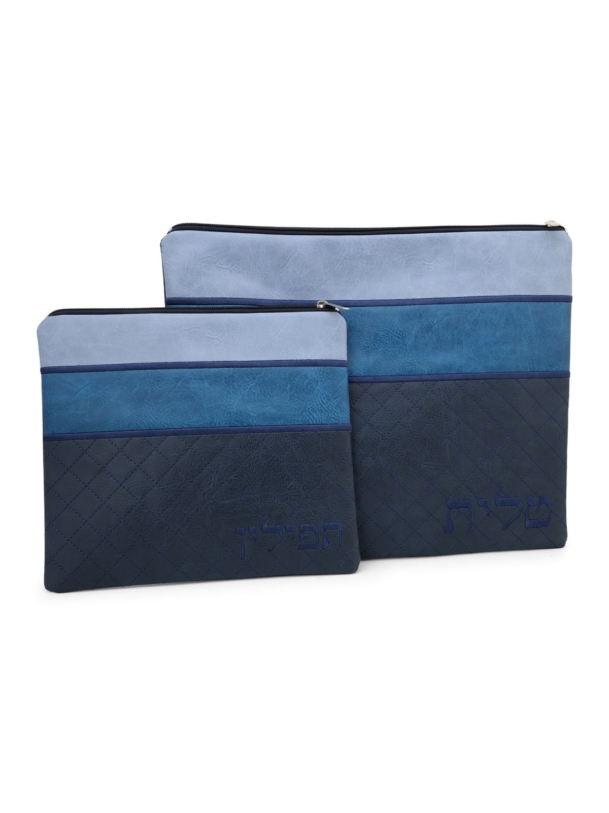 Faux Leather Blends of Blue Tallit & Tefillin Bag Set with Diamond Pat