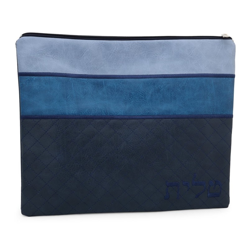 Faux Leather Blends of Blue Tallit & Tefillin Bag Set with Diamond Pat