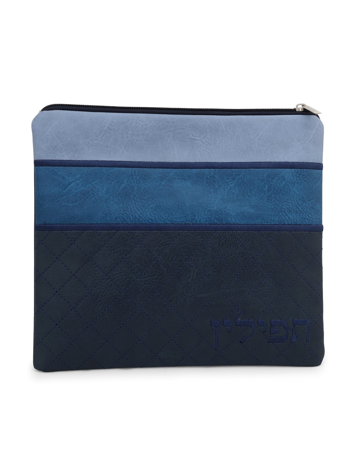 Faux Leather Blends of Blue Tallit & Tefillin Bag Set with Diamond Pat