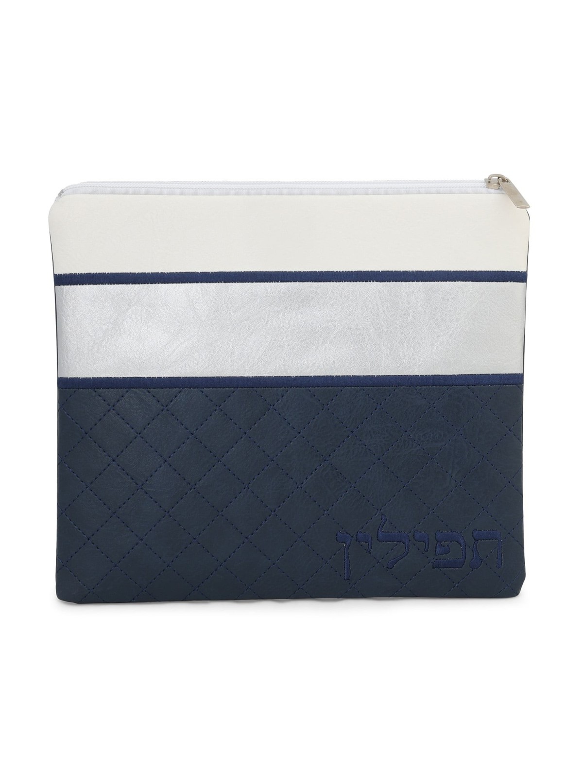 Faux Leather Blue and White Tallit & Tefillin Bag Set with Diamond Pat