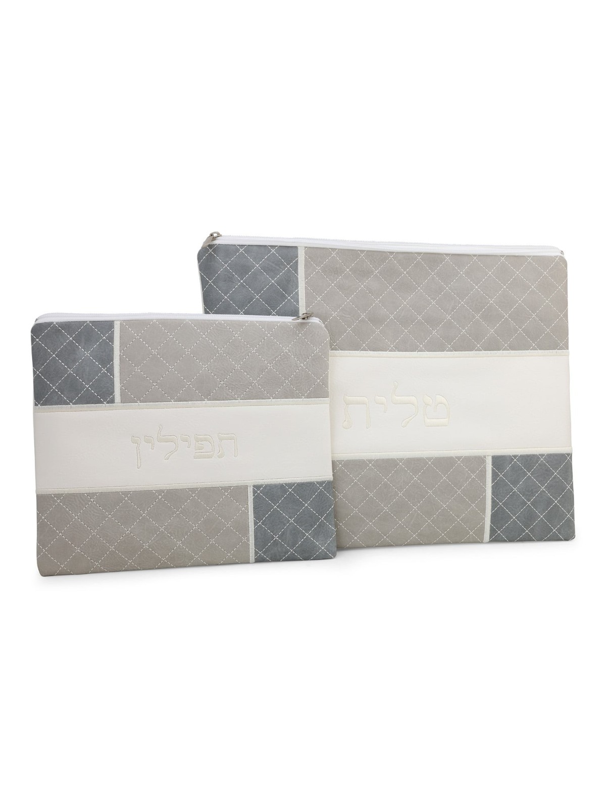 Faux Leather Mix of Gray Tallit & Tefillin Bag Set with Diamond Patter
