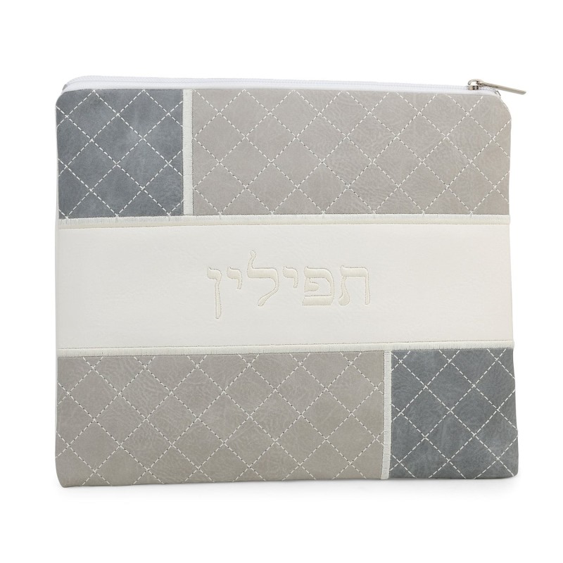 Faux Leather Mix of Gray Tallit & Tefillin Bag Set with Diamond Patter