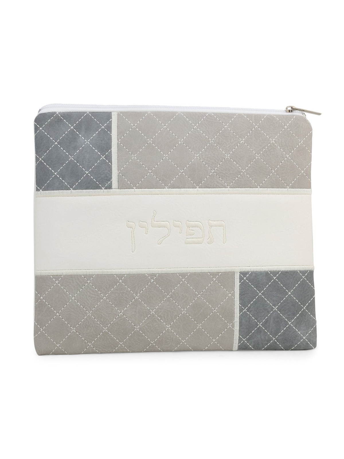 Faux Leather Mix of Gray Tallit & Tefillin Bag Set with Diamond Patter