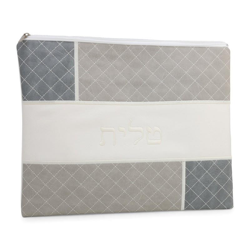 Faux Leather Mix of Gray Tallit & Tefillin Bag Set with Diamond Patter