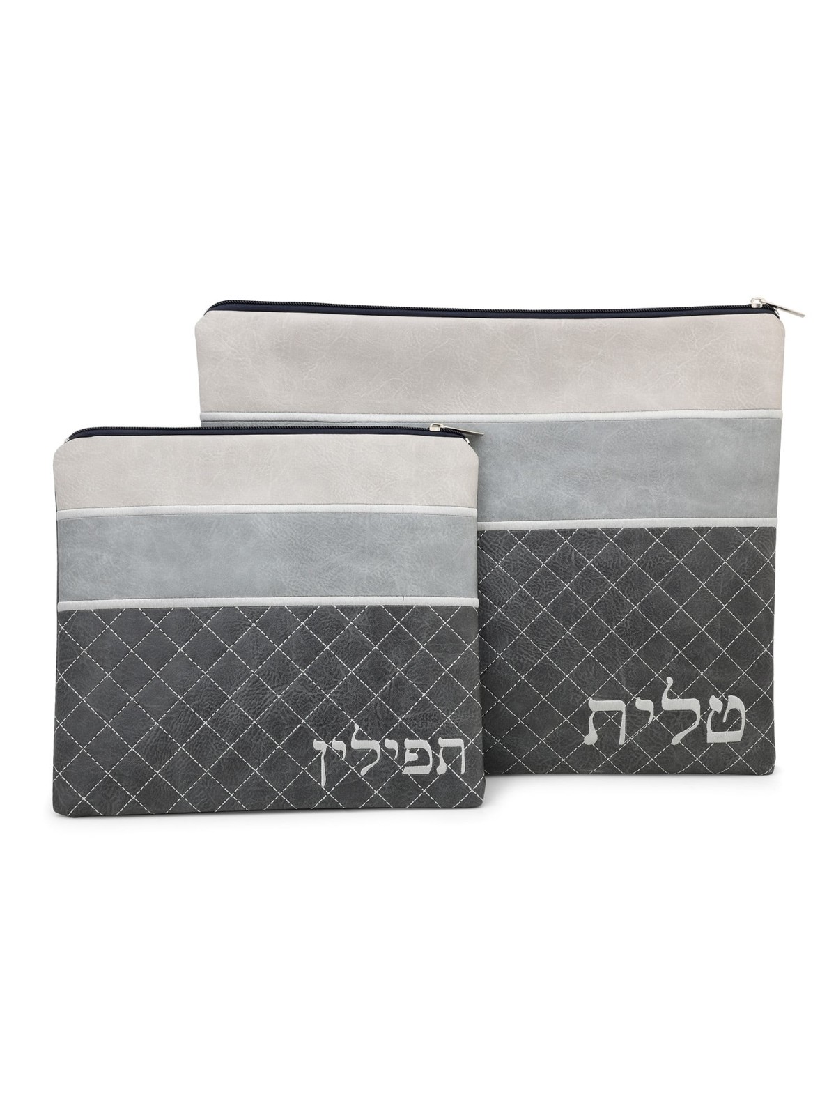 Faux Leather Blends of Different Gray Tallit & Tefillin Bag Set with D