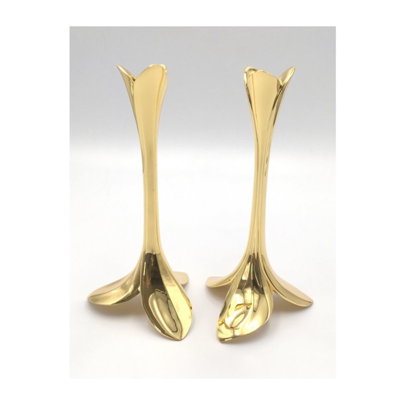 Gold Candlesticks Slender Orchid Design | Modern Candlesticks