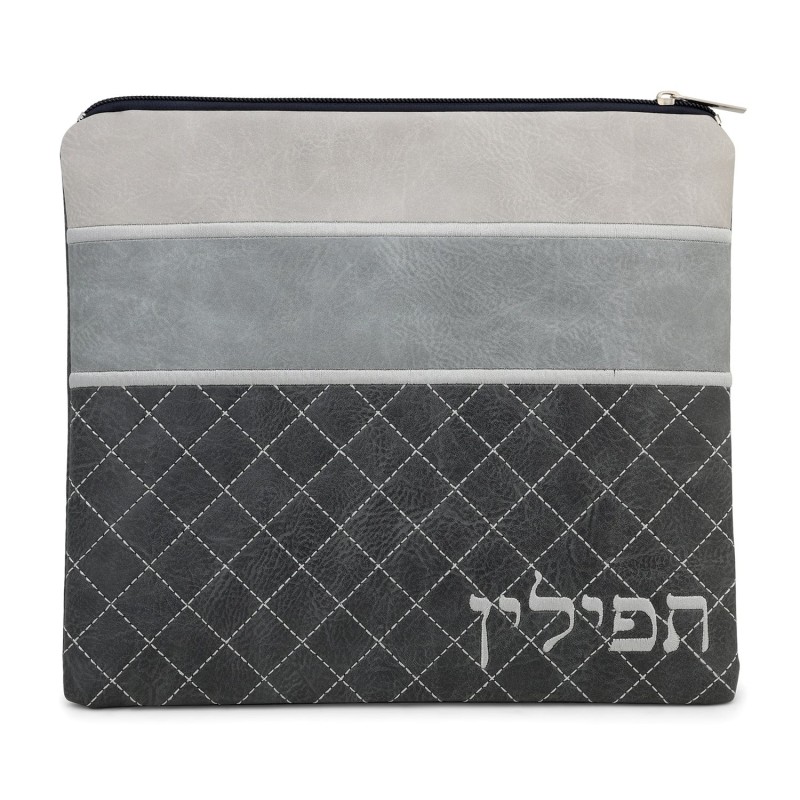 Faux Leather Blends of Different Gray Tallit & Tefillin Bag Set with D