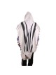 100% Cotton Non-Slip Tallit Prayer Shawl with Black Stripes
