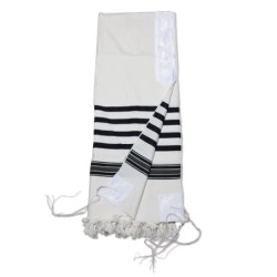 100% Cotton Non-Slip Tallit Prayer Shawl with Black Stripes