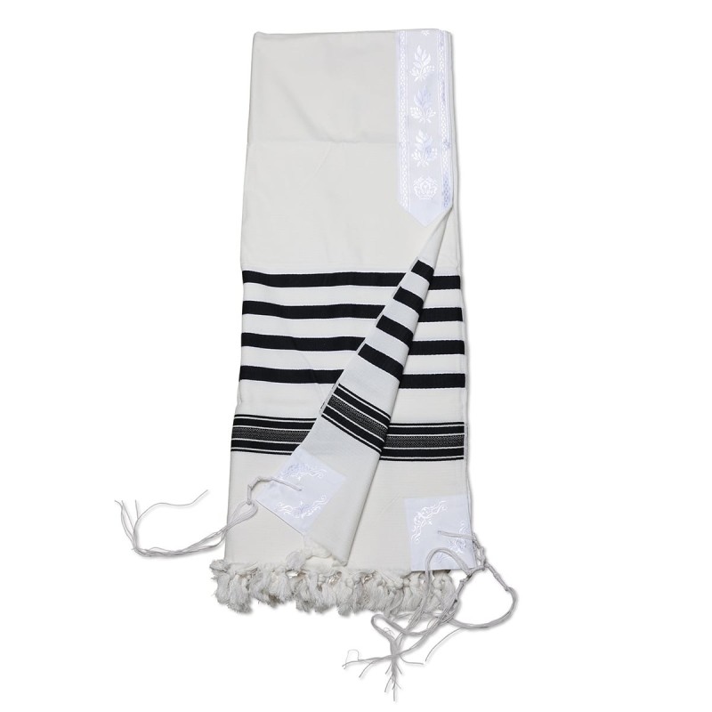 100% Cotton Non-Slip Tallit Prayer Shawl with Black Stripes