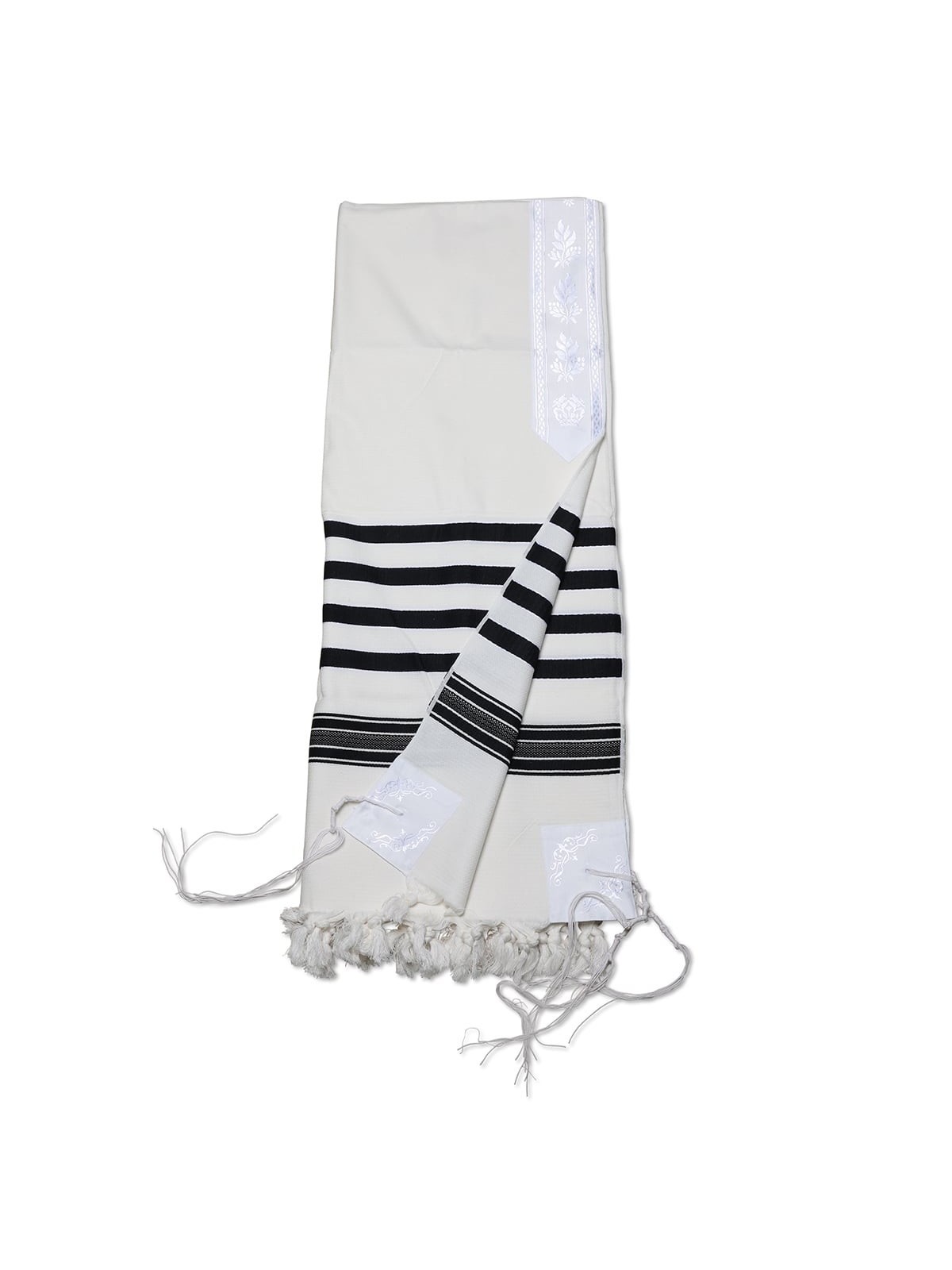 100% Cotton Non-Slip Tallit Prayer Shawl with Black Stripes