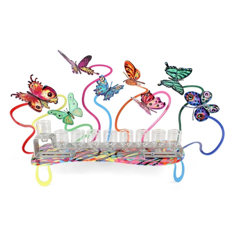 David Gerstein Signed Hanukkah Menorah Sculpture - Butterflies (Double