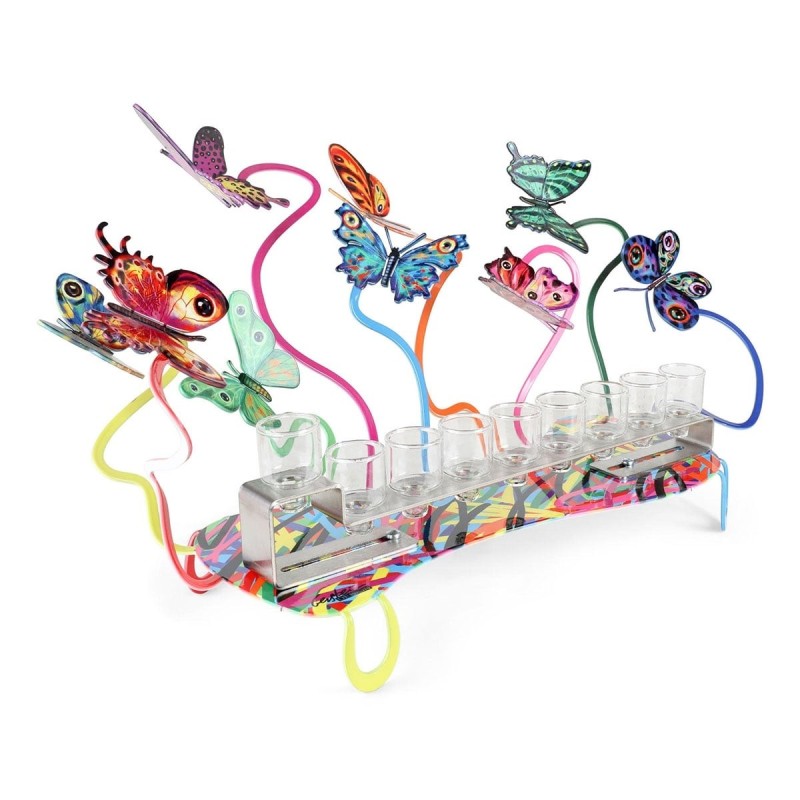 David Gerstein Signed Hanukkah Menorah Sculpture - Butterflies (Double