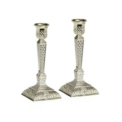 Silver Plated Diamond Design Shabbat Can... | Traditional Candlesticks