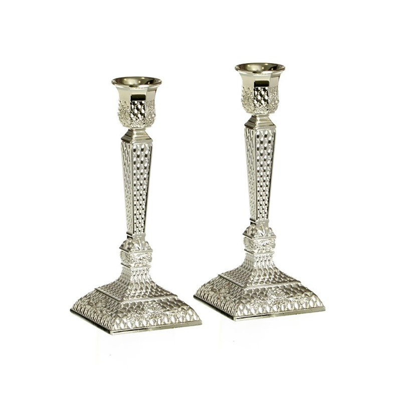 Silver Plated Diamond Design Shabbat Can... | Traditional Candlesticks